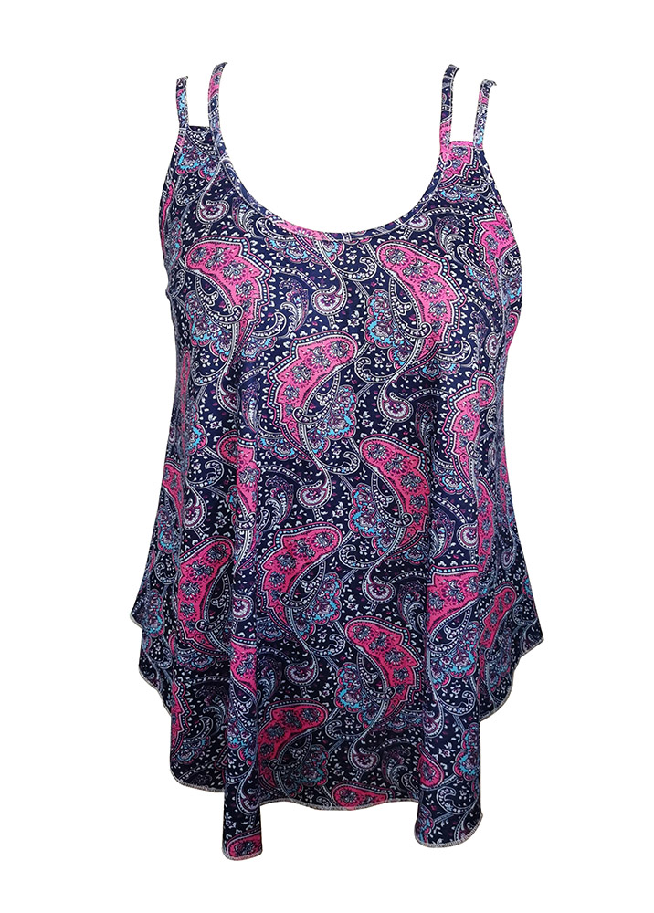 Hot Pink Asymmetry Tribal Print Camisole Top