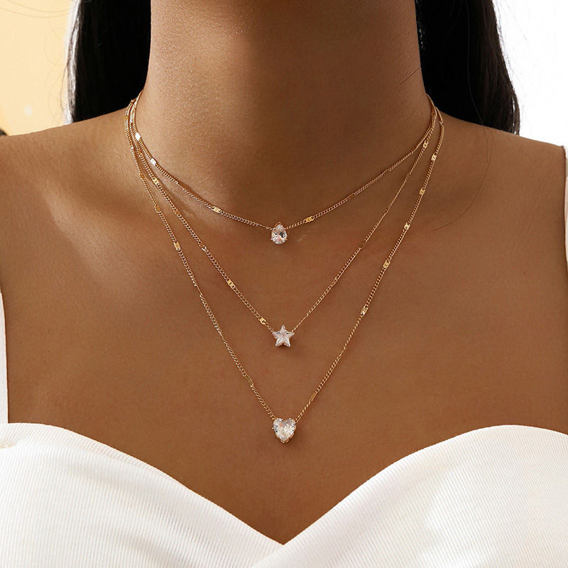 Golden Heart Star Alloy Layered Necklace | picture 