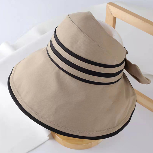 Light Coffee Striped Bowknot Design Visor Hat