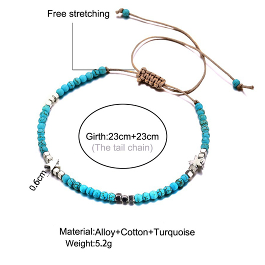 Turquoise Star Design Beads Detail Anklet