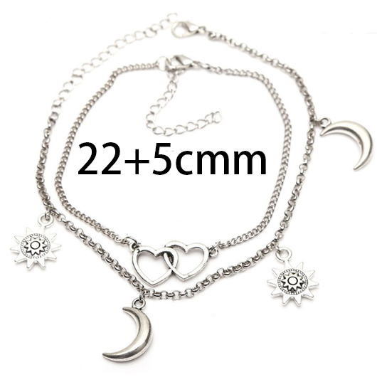 Silvery White Heart Layered Anklet Set
