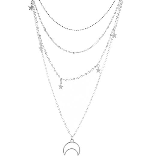 Silvery White Moon Layered Design Necklace