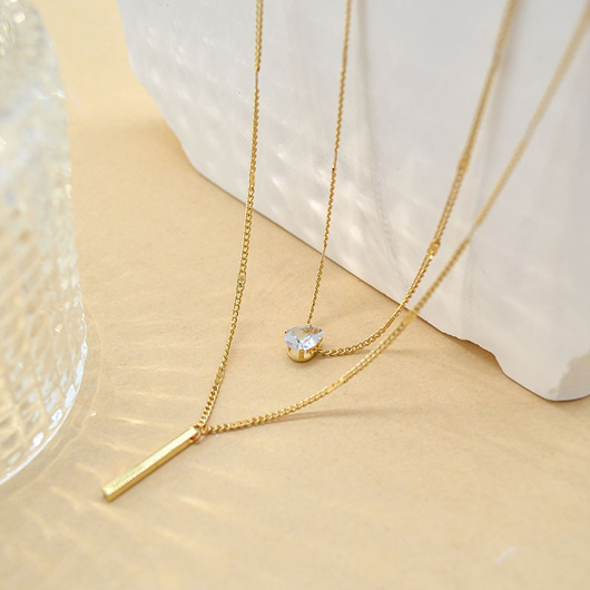 Gold Teardrop Detail Layered Design Necklace