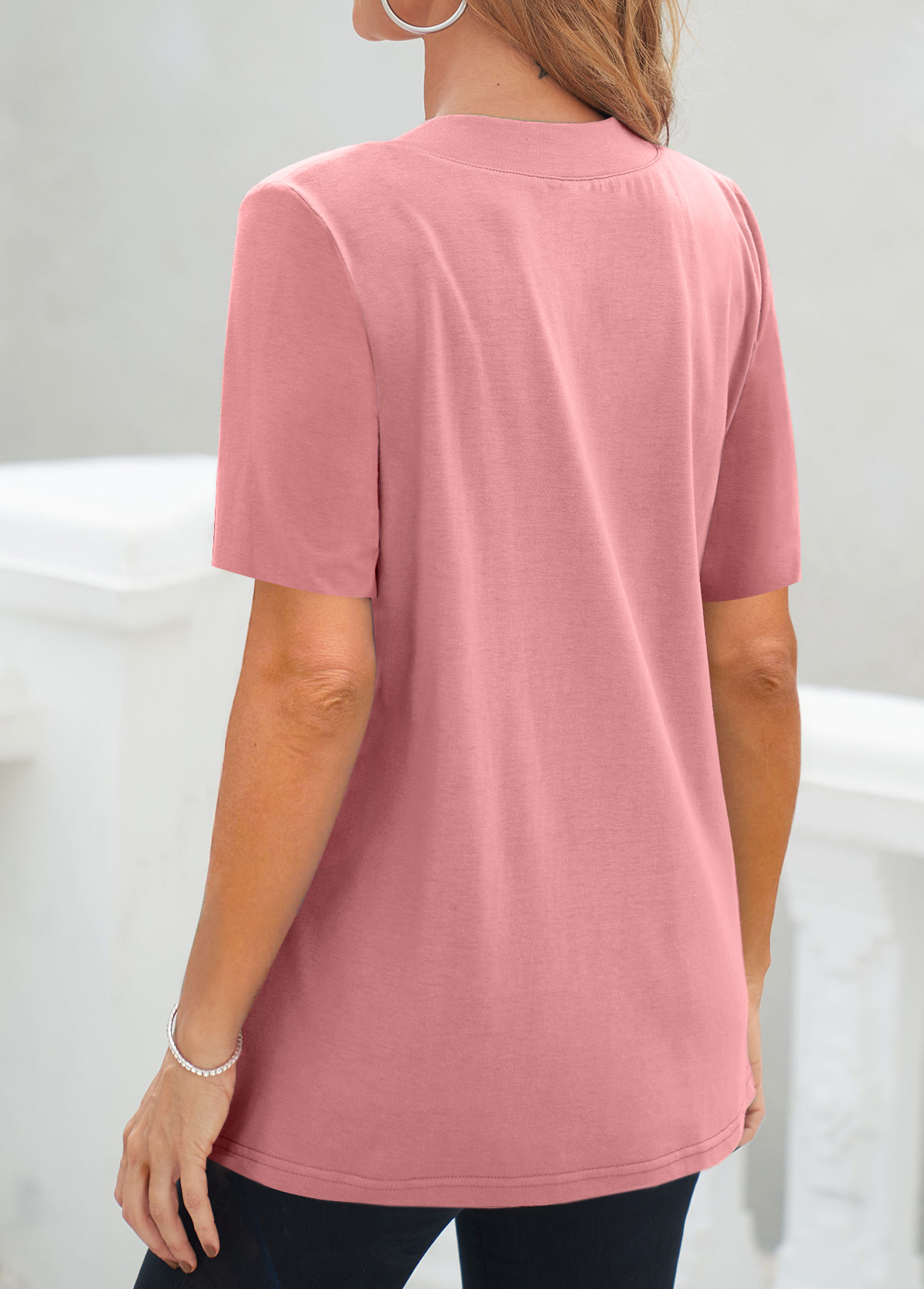 Pink Fake 2in1 Geometric Print T Shirt
