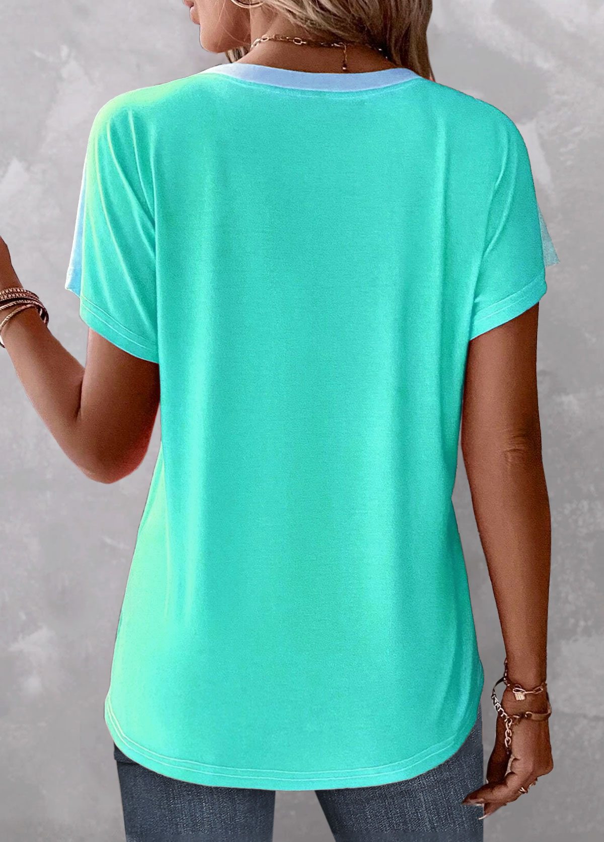 Plus Size Mint Green Button Ombre T Shirt