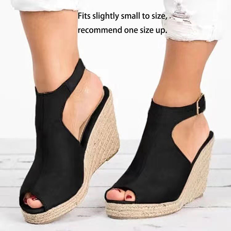 Black Peep Toe High Heel Wide Strap
