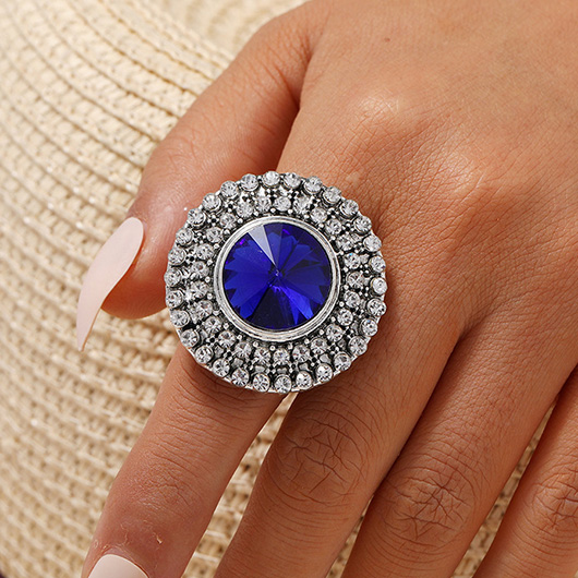 Royal Blue Round Rhinestone Design Ring
