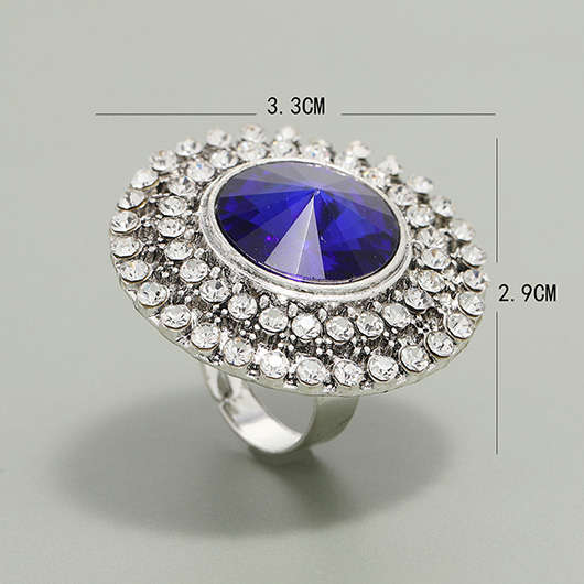 Royal Blue Round Rhinestone Design Ring