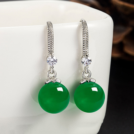 Green Color Round Copper Detail Earrings | picture 