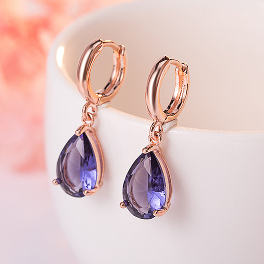 Purple Color Rhinestones Copper Detail Earrings | picture 