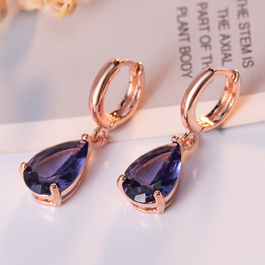Purple Color Rhinestones Copper Detail Earrings | picture 