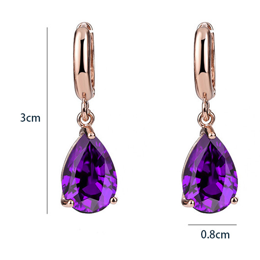 Purple Color Rhinestones Copper Detail Earrings | picture 