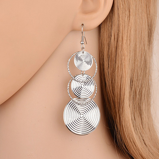 Silver Round Circular Design Copper Earrings