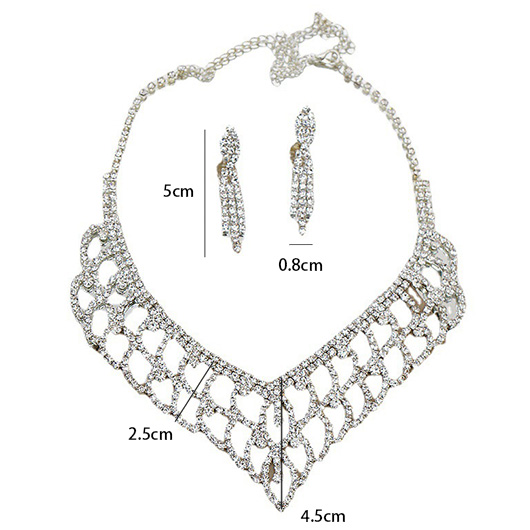 Silver Rhinestone Tassel Earrings and Necklace | picture 