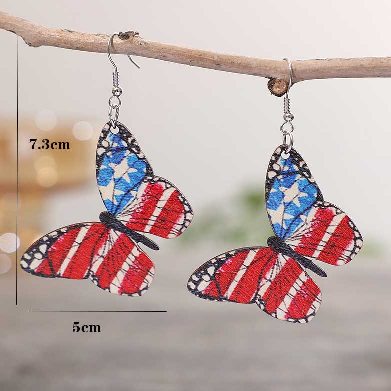 Wood Detail Multi Color Butterfly Earrings