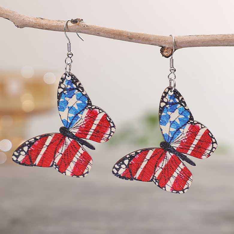 Wood Detail Multi Color Butterfly Earrings