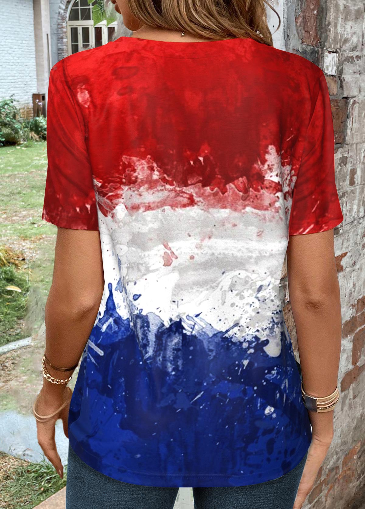 Multi Color Twist Flag Print T Shirt