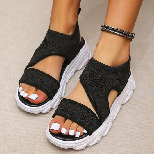Black Open Toe Falt Elastic Sandals