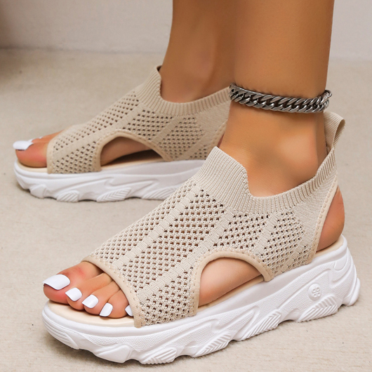 Beige Open Toe Falt Cutout Sandals