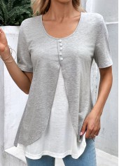 Light Grey Marl Short Sleeve Fake Two Piece Twinset | thumb picture 