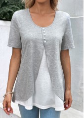 Light Grey Marl Short Sleeve Fake Two Piece Twinset | thumb picture 