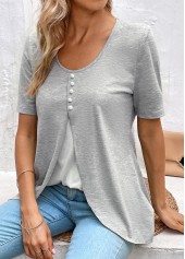 Light Grey Marl Short Sleeve Fake Two Piece Twinset | thumb picture 