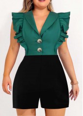 Plus Size Green Ruffle Sleeveless Shawl Collar Romper | thumb picture 