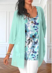 Mint Green Floral Print Cardigan and Tank Top | thumb picture 