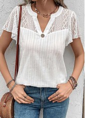 White Lace Short Sleeve Split Neck Blouse | thumb picture 