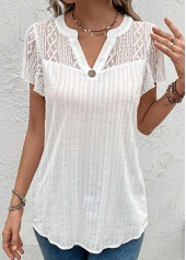 White Lace Short Sleeve Split Neck Blouse | thumb picture 