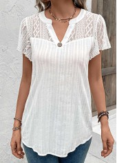 White Lace Short Sleeve Split Neck Blouse | thumb picture 