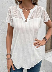White Lace Short Sleeve Split Neck Blouse | thumb picture 