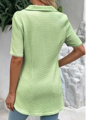 Light Green Patchwork Short Sleeve Shirt Collar Blouse