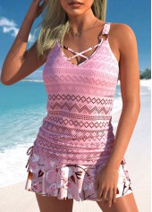 Drawstring Mid Waisted Multi Stripe Print Tankini Set | thumb picture 