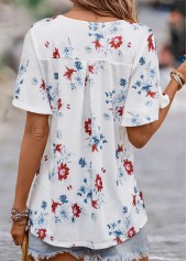 White Floral Print Short Sleeve V Neck Blouse | thumb picture 
