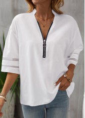White Patchwork Three Quarter Length Sleeve Blouse | thumb picture 