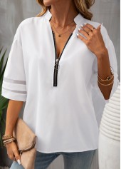 White Patchwork Three Quarter Length Sleeve Blouse | thumb picture 