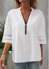 White Patchwork Three Quarter Length Sleeve Blouse | thumb picture 