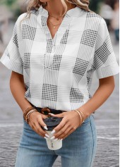 Grey Split Plaid Short Sleeve Blouse | thumb picture 