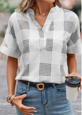 Grey Split Plaid Short Sleeve Blouse | thumb picture 