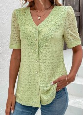 Green Lace Short Sleeve V Neck Blouse | thumb picture 