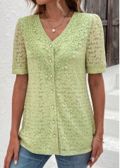 Green Lace Short Sleeve V Neck Blouse | thumb picture 