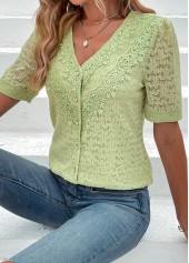 Green Lace Short Sleeve V Neck Blouse | thumb picture 