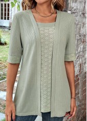 Sage Green Half Sleeve Fake Two Piece Twinset | thumb picture 