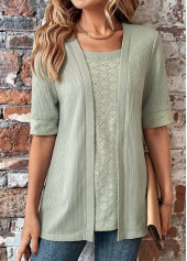Sage Green Half Sleeve Fake Two Piece Twinset | thumb picture 