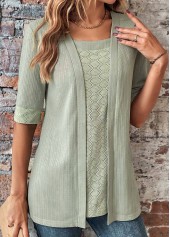 Sage Green Half Sleeve Fake Two Piece Twinset | thumb picture 