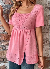 Pink Button Short Sleeve Square Neck Blouse | thumb picture 