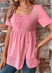 Pink Button Short Sleeve Square Neck Blouse | thumb picture 