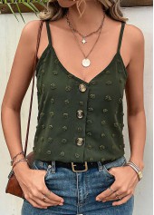Green Button Strappy V Neck Camisole Top | thumb picture 