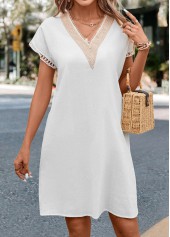 V Neck White Patchwork Shift Dress | thumb picture 
